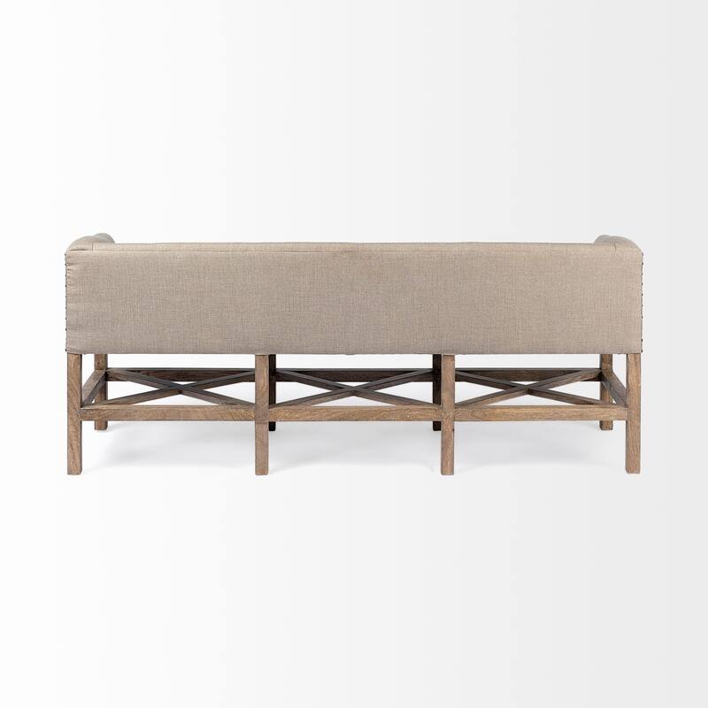 HomeRoots Rectangular Mango Woodlight Brown Finish W Beige Fabric Covered Seat Accent Bench - 27