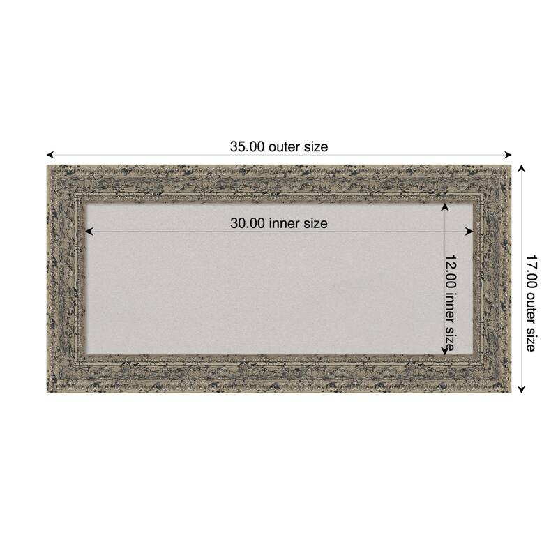 Attic Aged Silver Wood Framed Cork Board - Bulletin Board, Organization Board, Pin Board - Grey - 35 x 17 in