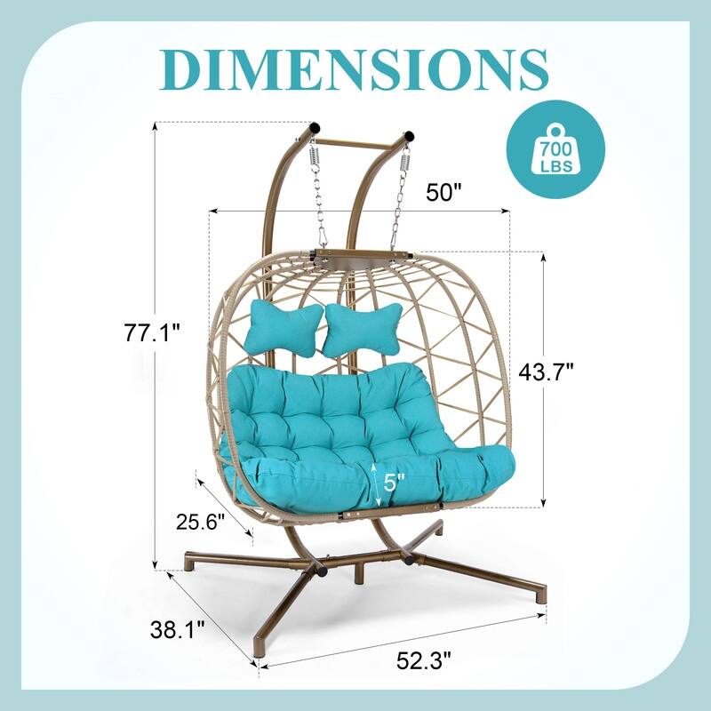 FINCATI Outdoor Oversized Double Egg Chair Swing, 700 lbs Double Egg Chair Outdoor, 2 Person Egg Chair Swing, Hanging Egg Chair