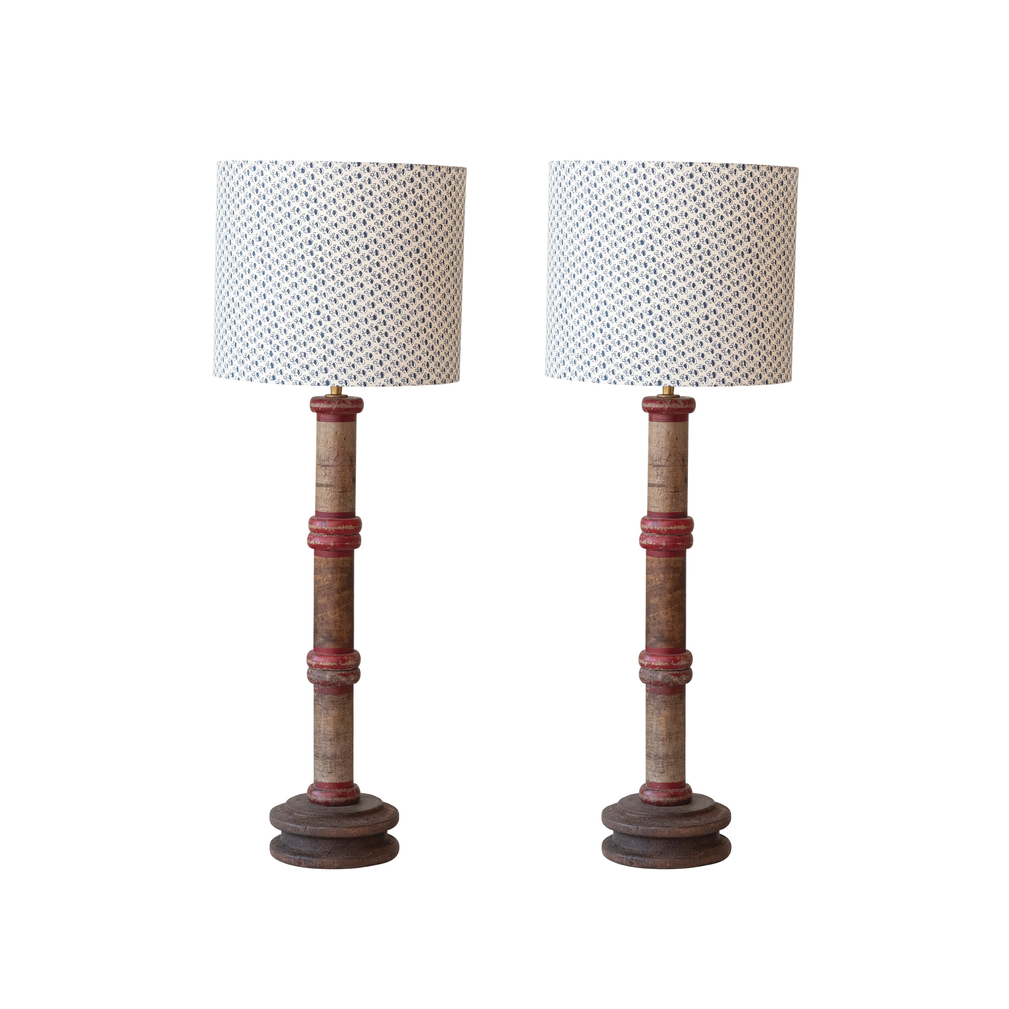 Reclaimed Wood Spool Table Lamp with Printed Cotton Shade 11.0 L x 11.0 W x 28.0 H On Sale Bed Bath Beyond 39931295