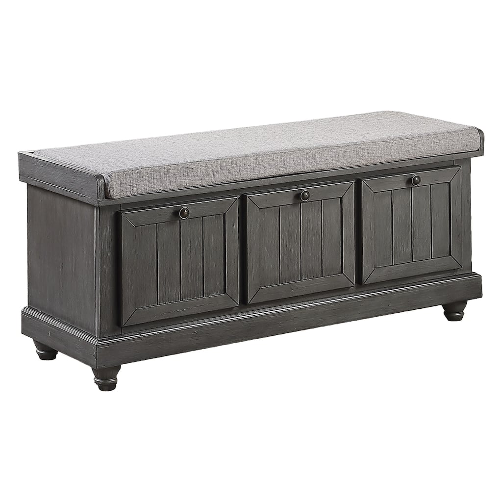 Wali 44 Inch Bench with Lift Top Storage, Plush Gray Cushioned Seat