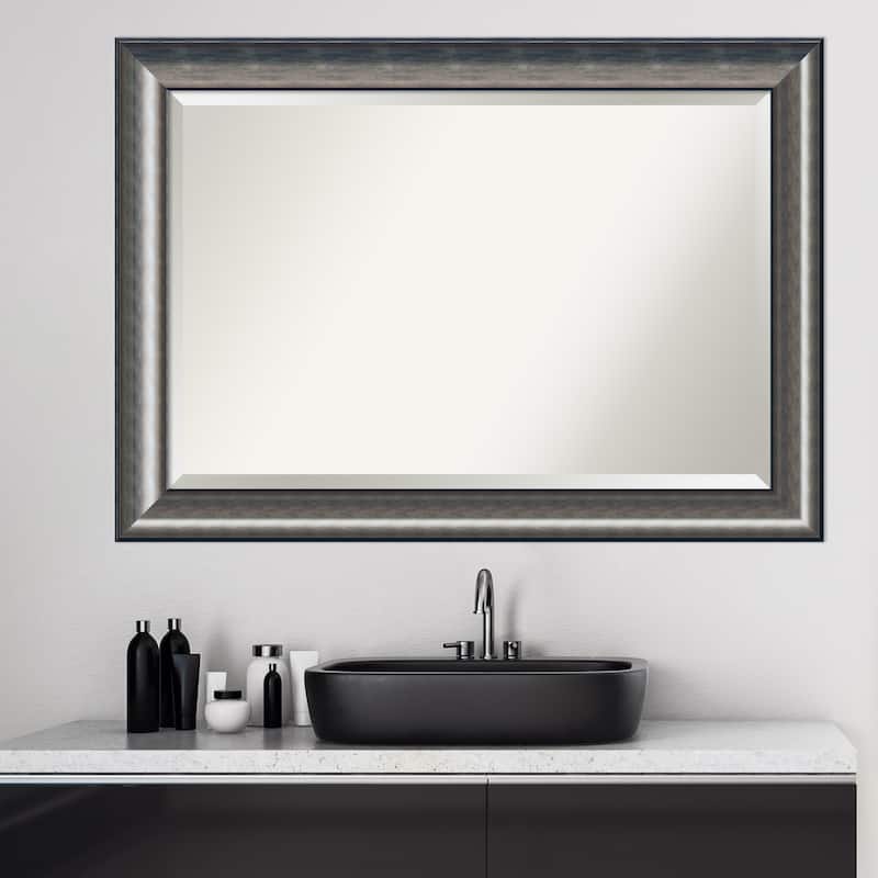 Beveled Wood Bathroom Wall Mirror - Quicksilver Scoop Frame - Outer Size: 42 x 30 in