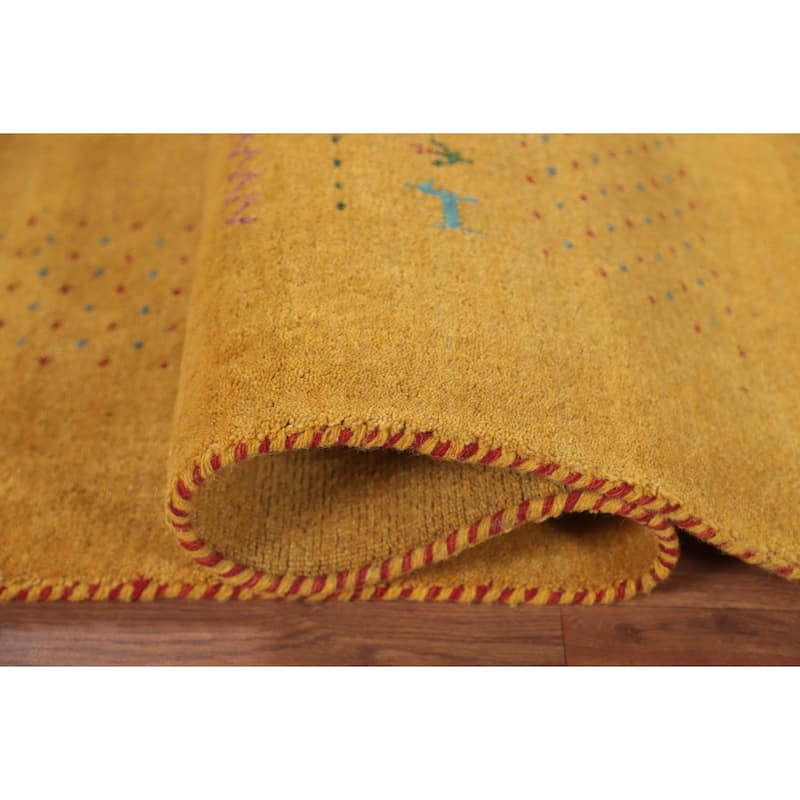 Gold Yellow Gabbeh Indian Area Rug Handmade Wool Carpet - 8'0"x 9'7"