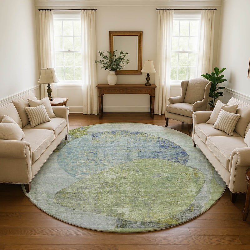 Premium Washable Super Soft Abstract Modern Mayfield Rug - Green - 8' x 8'