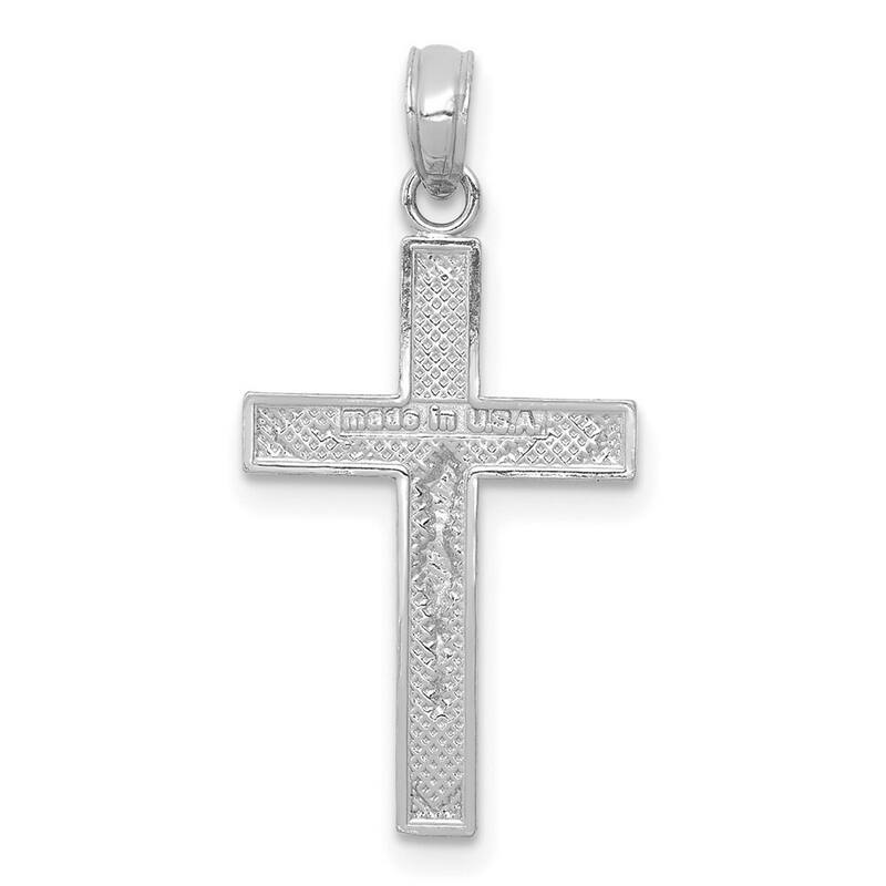 Curata 14k White Gold 18" Small Beaded Crucifix Cross Necklace (13mm x 26mm)