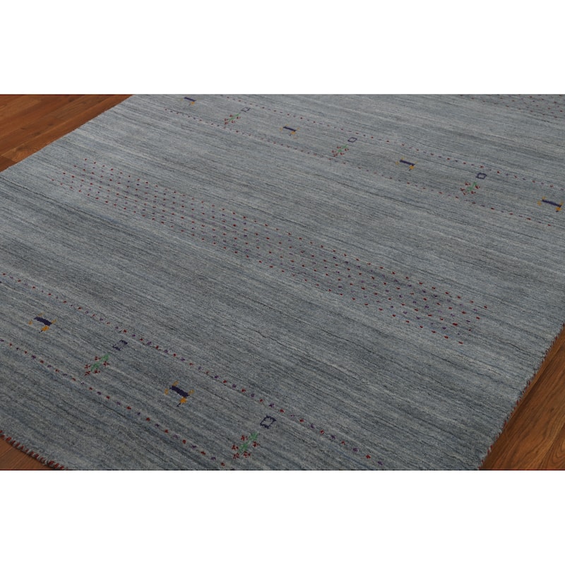 Hand Knotted Oriental 100% Wool Carpet Tribal Stripe Greys & Charcoal Gabbeh Area Rug - 8' 4'' X 5' 2''