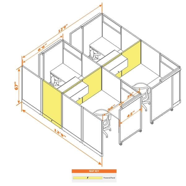 slide 2 of 14, Cubicle with Sliding Door 67H 4pack Cluster 153 x 153 x 67 - 6x6 Dark Tone Desk Silver Paint / Assembled