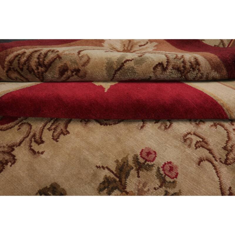 7'8''x9'5'' Hand Knotted Wool Crimson French Aubusson Savonnerie Rug - 7' 8'' x 9' 5''