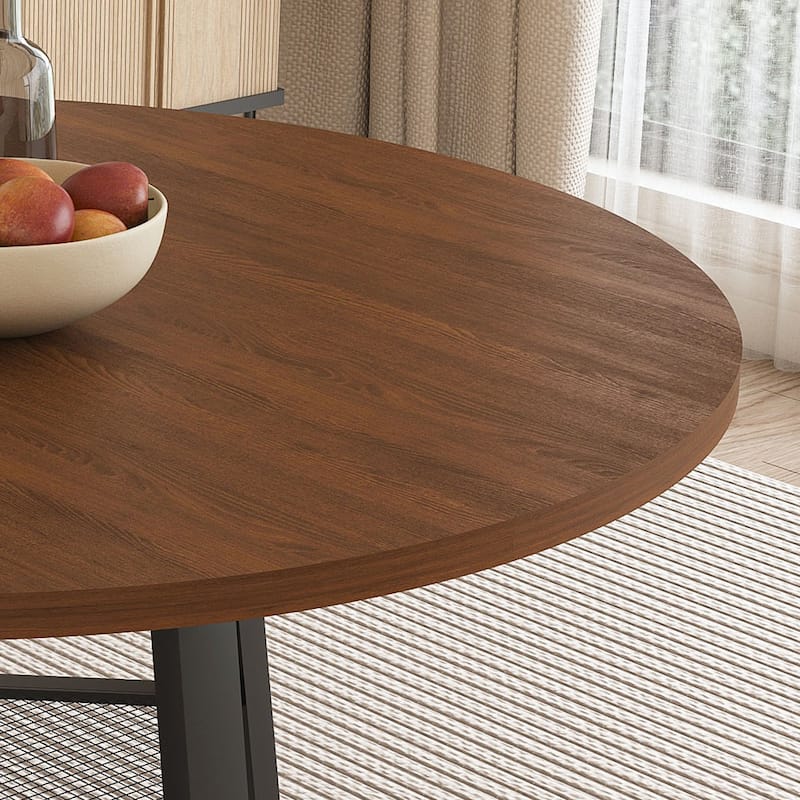 47 Inch Extendable Round Dining Table for 4-8 with Storage, Walnut Finish Circle Dining Table with Metal Frame