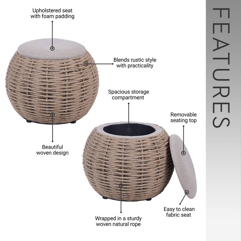 Natural Woven Ottoman with Storage