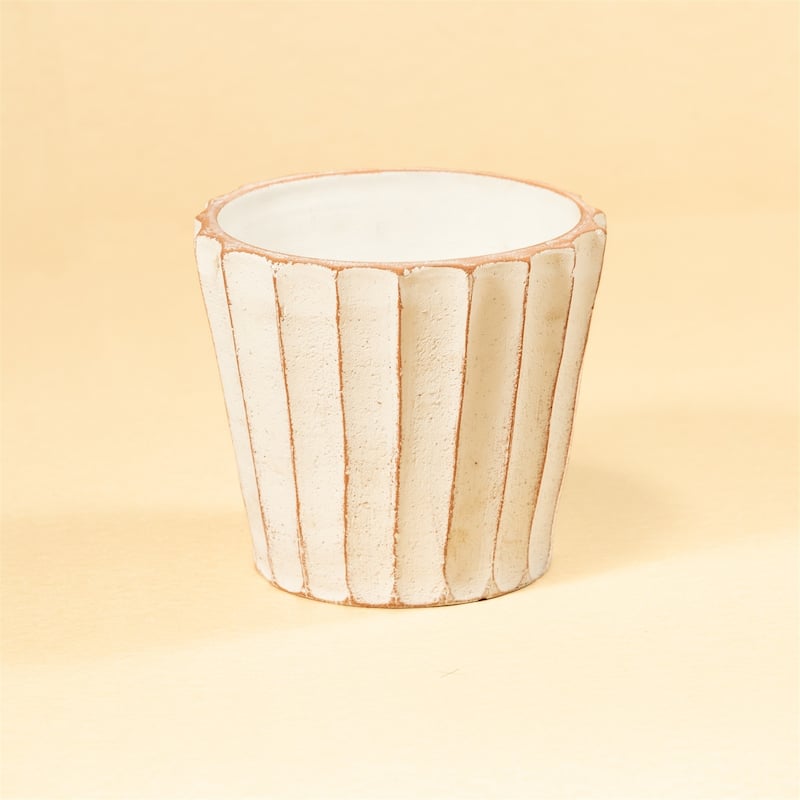 Rustic Fluted Pot White Dia 8.5"- ST - White - White