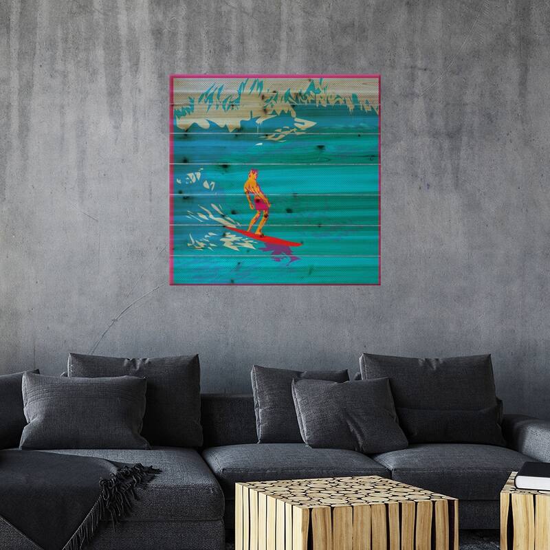 Surfing Print On Wood by TECHNODROME1 - Multi-Color