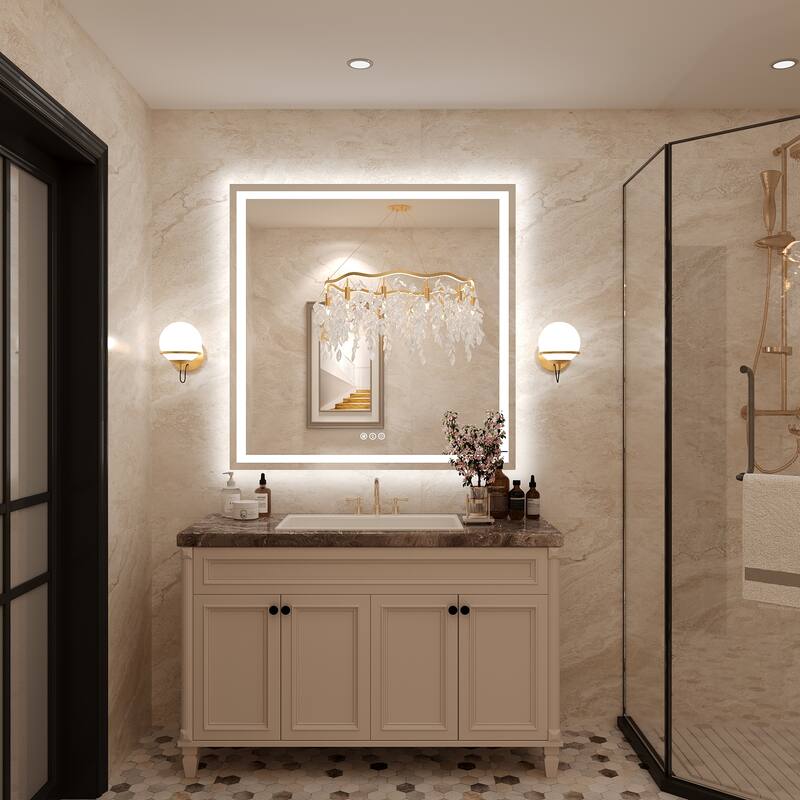 Frameless LED Front Light and Backlit 3 Colors Dimmable Anti-Fog Wall Bathroom Vanity Mirror