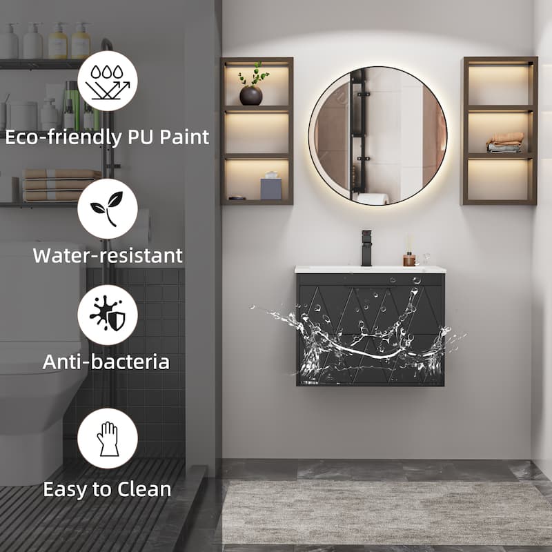 Bathroom Wall Mounted Cabinet Vanity Set with Side Cabinet