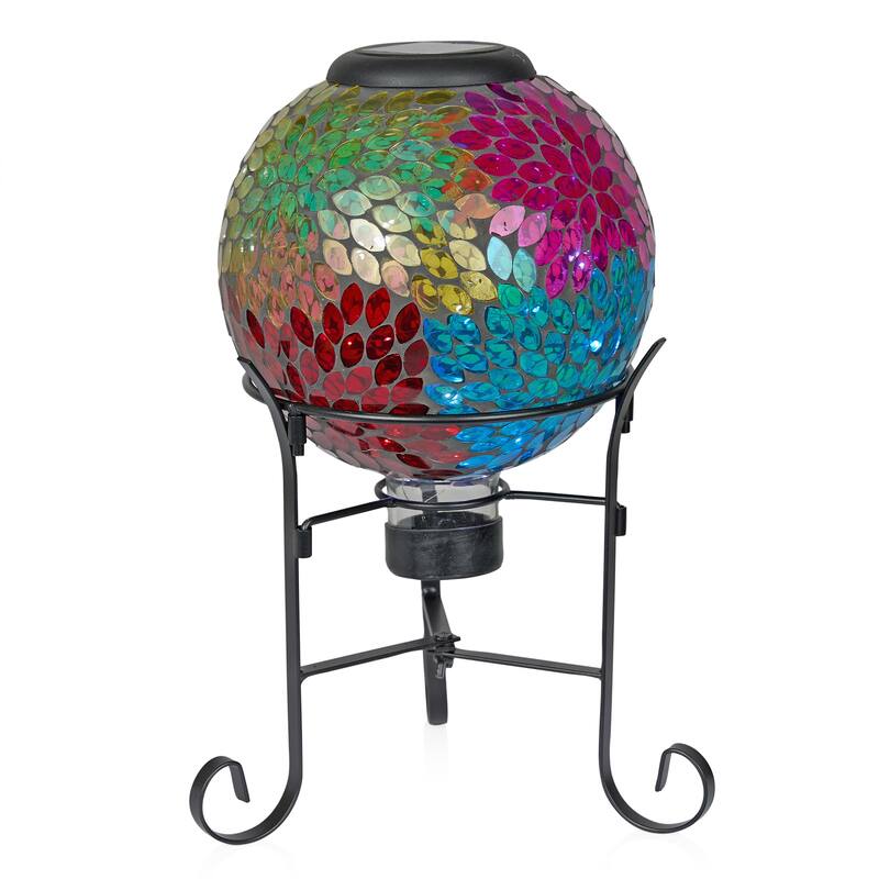 Solar 8" Multi-Color Leaf Gazing Globe with Metal Stand