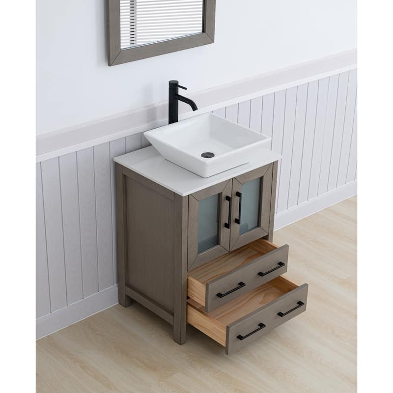 Vanity Art 24-inch Single Sink Bathroom Vanity Set With Engineered Marble Top and Free Mirror