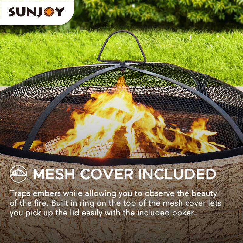 Sunjoy Stone 26 in. Round Wood Burning Firepit