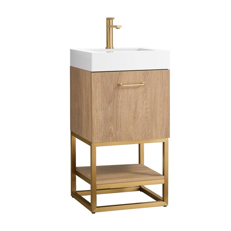 Alistair 18" Single Vanity with White Grain Stone Top without Mirror - 17.7" x 17.7" - 17.7" x 17.7" - North American Oak(Gold Hardware)