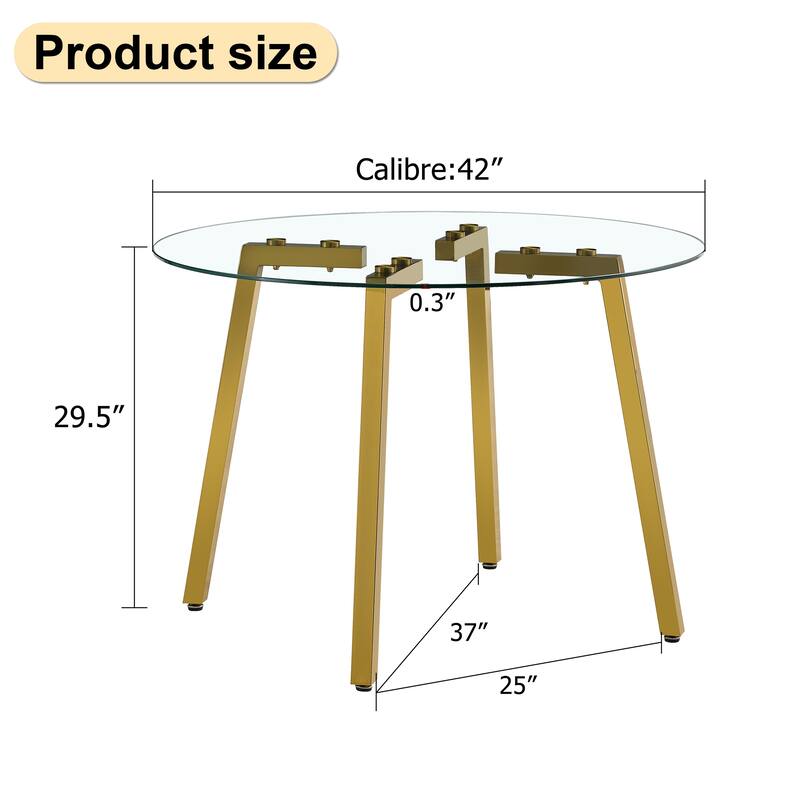 Roomfitters Round Glass Dining Table with Transparent Top and Silver Metal Legs for Kitchen Dining or Living Room