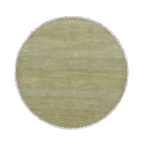Shahbanu Rugs Olive Green Wool and Silk Hand Knotted Grass Design Dense