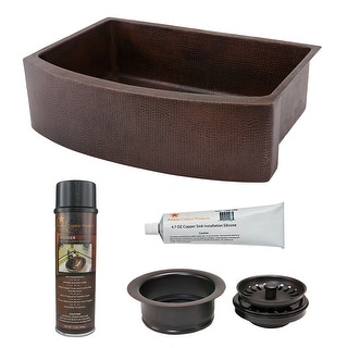 30-in Hammered Copper Kitchen Rounded Apron Single Basin Sink with Matching Drains, and Accessories (KSP3_KASRDB30249)