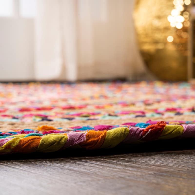 JONATHAN Y Asilah Round Boho Braided Rag & Jute Area Rug