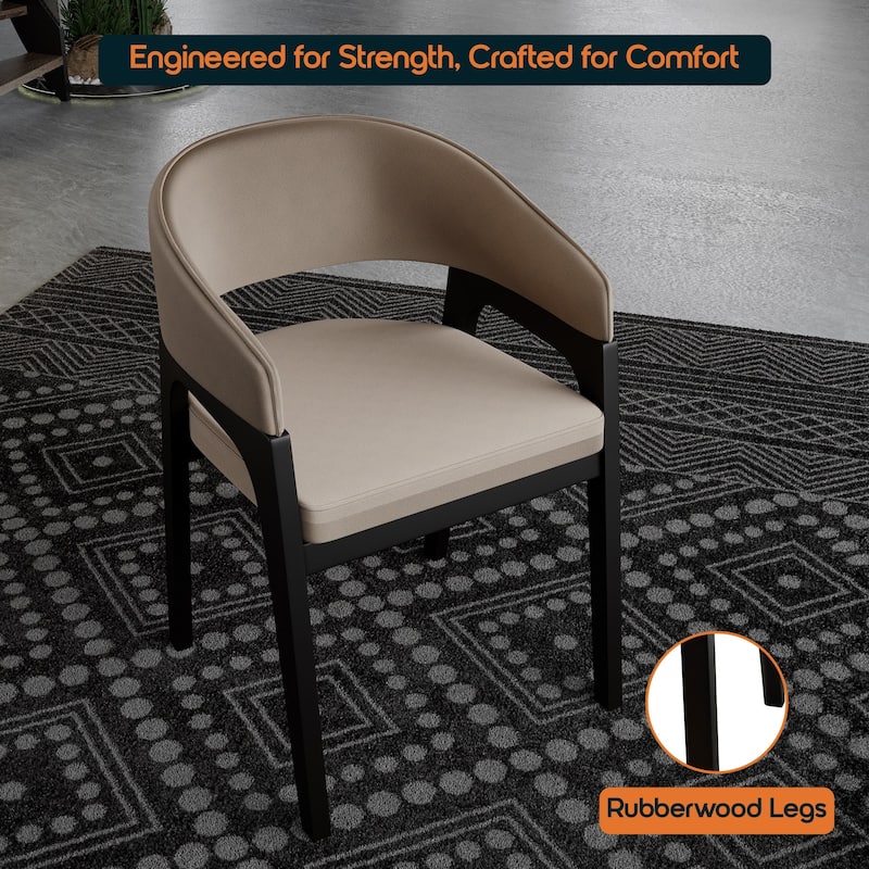 Cali Leather Dining Chair with Rubberwood Legs for Modern Kitchend and Dining Room Accent Arm Chair With Curved Open Back Design