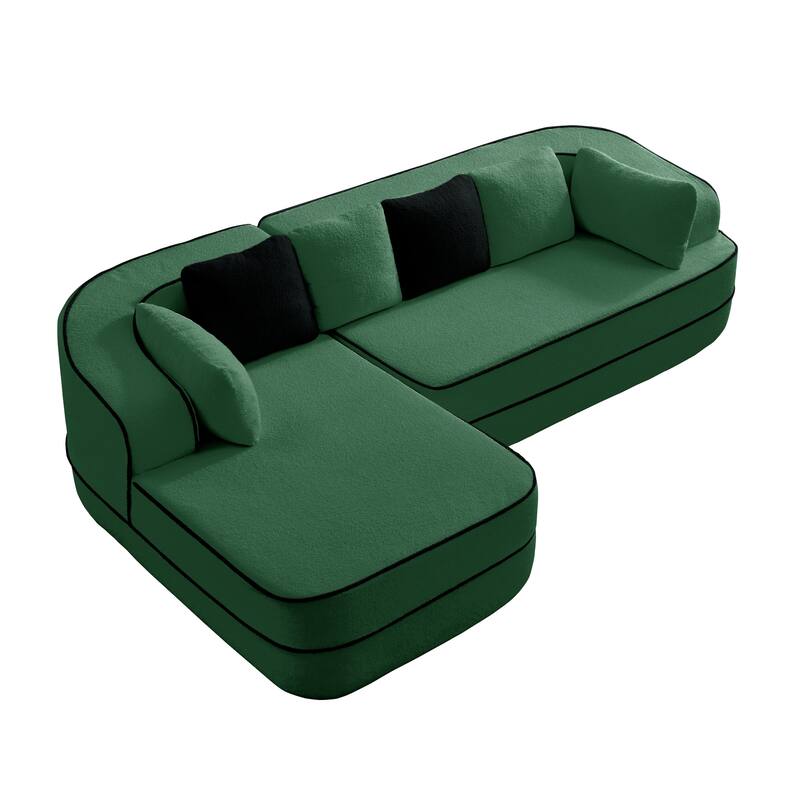 GDF Studio - Beckley 160" Modern Teddy Upholstered Boneless Sofa with Left L-Shaped Chaise, Contrast Color Design