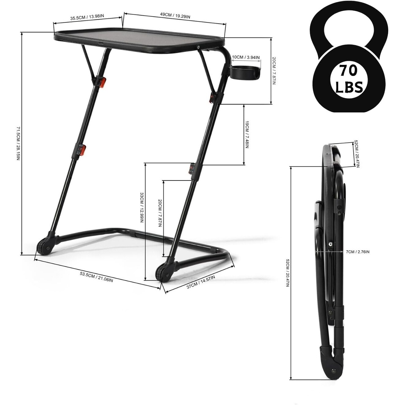 Z-Shaped End Table with Cup Holder, Foldable Side Tray for Sofa