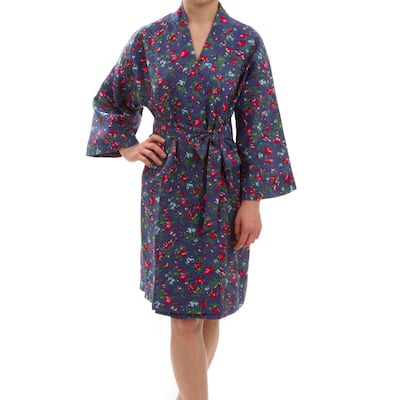 Leisureland Women's Floral Cotton Robe Blue