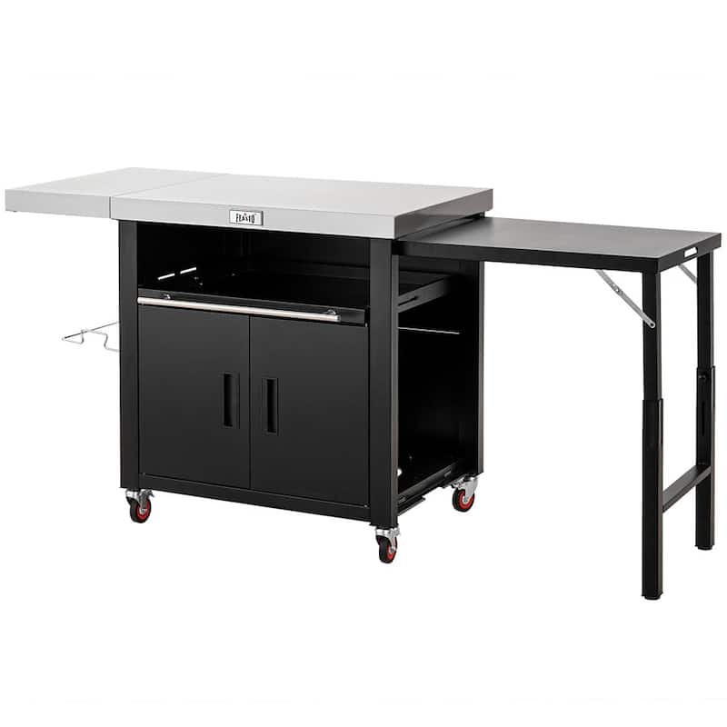 Feasto Grill Table, Outdoor Kitchen Island With 2 Foldable Side Tables, Stainless Steel Top For Outdoor Kitchen Cabinets