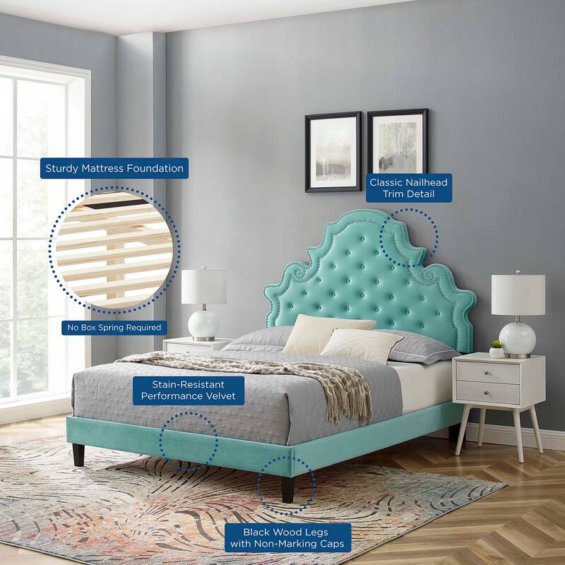 Gwyneth Tufted Performance Velvet Queen Platform Bed