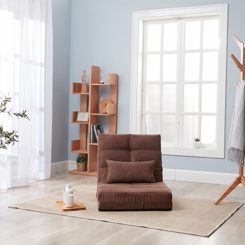 Modern 27.56" Upholstered Adjustable Foldable Buttons Tufted Lounge Chair with Pillow and 5 Reclining Position
