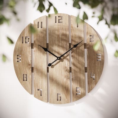 Sage Timber Natural Tone Round Wood Wall Clock - 20"H x 20"W x 1"D