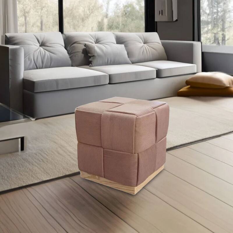 Upholstered Corduroy Square Ottoman Foot Stool Accent for Bedroom