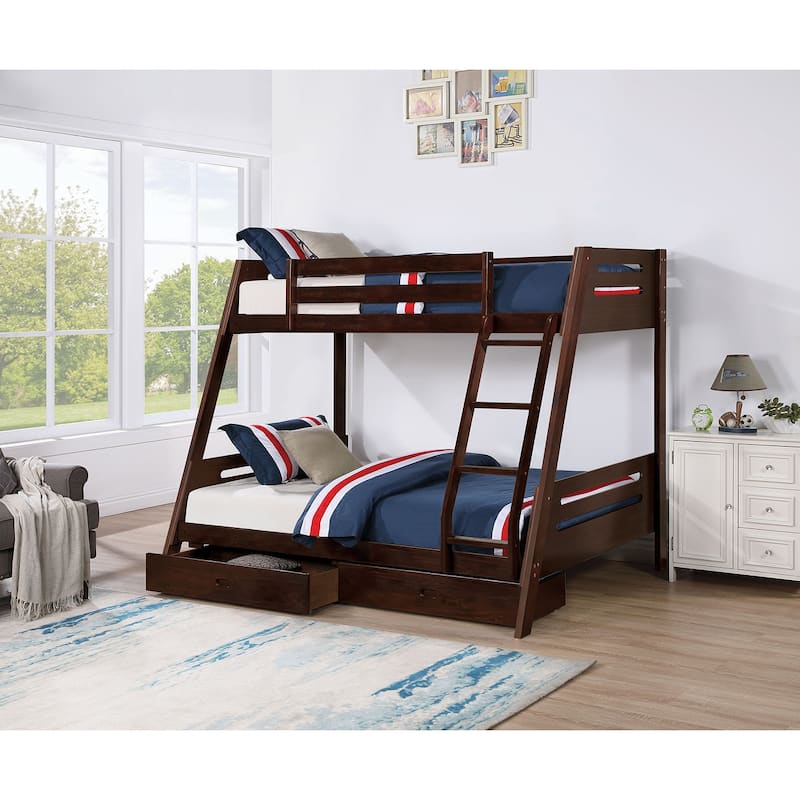 Espresso Twin Over Full Bunk Bed with Underbed Drawers and Angled Ladder - Espresso