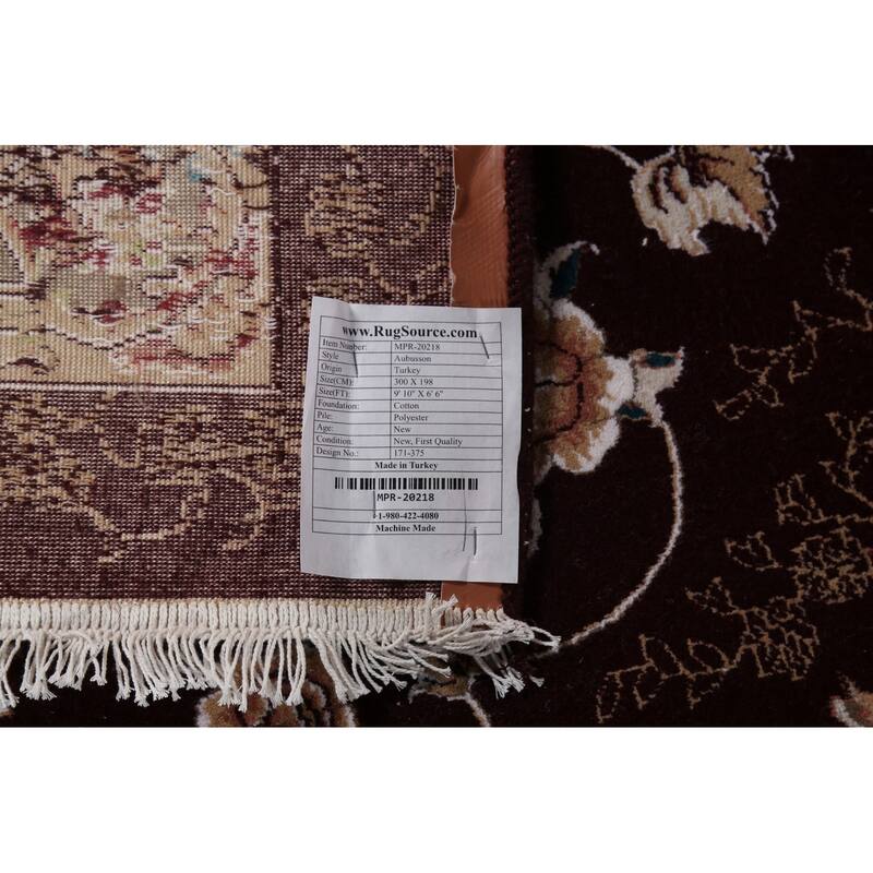 Burgundy Red Floral Aubusson Area Rug Machine Made Carpet - 6'6" x 9'10"