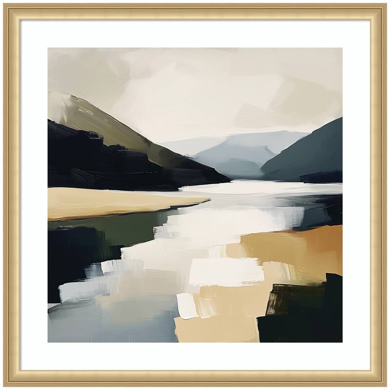 Kate and Laurel Framed Art Mountain Lake Modern Abstract Landscape by The Creative Bunch Studio - 26x26 - Gold