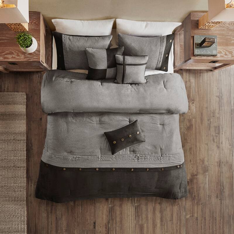 GDF Studio - Faux Suede Lodge Comforter Set with Decorative Pillows