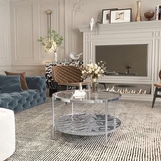 Clihome Stainless Steel Glass Round Coffee Table