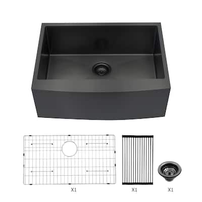 24 inch Farmhouse Single Bowl Kitchen Sink in Gunmetal Black - 24 inch - 24 inch