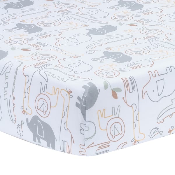 slide 2 of 6, Lambs & Ivy Jungle Story 100% Cotton Safari Baby Fitted Crib Sheet - White