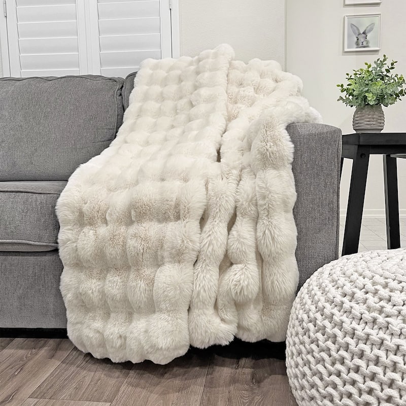 The Mood Choppy Textured FauxFur Throw - Vanilla