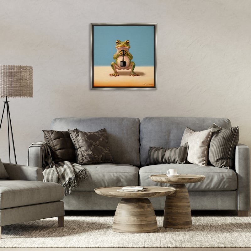 Stupell Frog Lifting Weights Framed Floater Canvas Wall Art Design By Lucia Heffernan