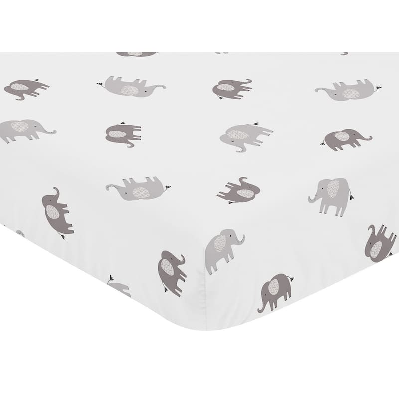 Sweet Jojo Designs Grey and White Boho Bohemian Elephant Boy Girl Gender Neutral 3p Nursery Crib Bedding Set Gray Safari Animals