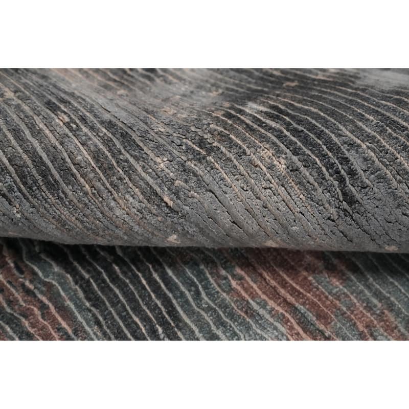 Hand Knotted Oriental Viscose Silk Carpet Modern Pictorial Greys & Charcoal Abstract Area Rug - 7' 0'' X 5' 0''