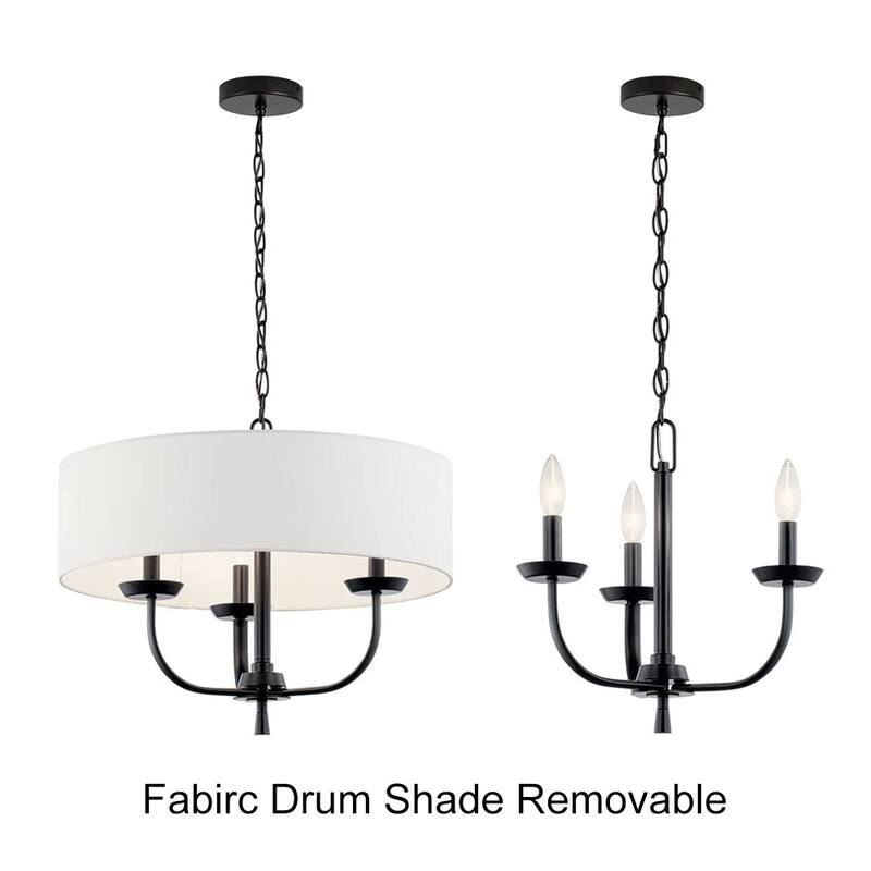 Rustic 3-Light Swoop Arm Drum Pendant with Fabric Shade - N/A