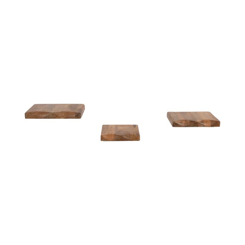 Wood Floating Wall Shelves Set of 3 - Brown, 10/12/14" - 14.0"