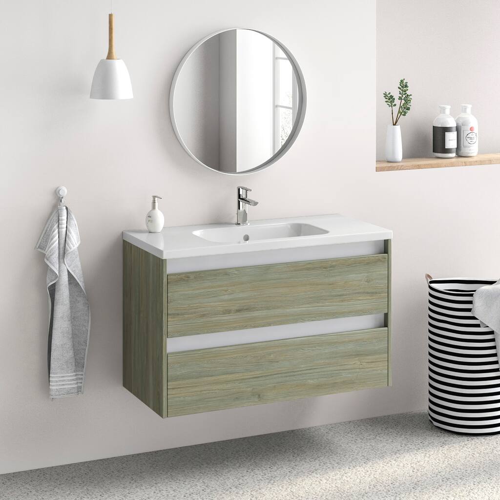 48" Modern Bathroom Vanity Cabinet Docce | Pine Oak Wood | 48 X 24 X 18 Inch Vanity Cabinet + Ceramic Top Sink