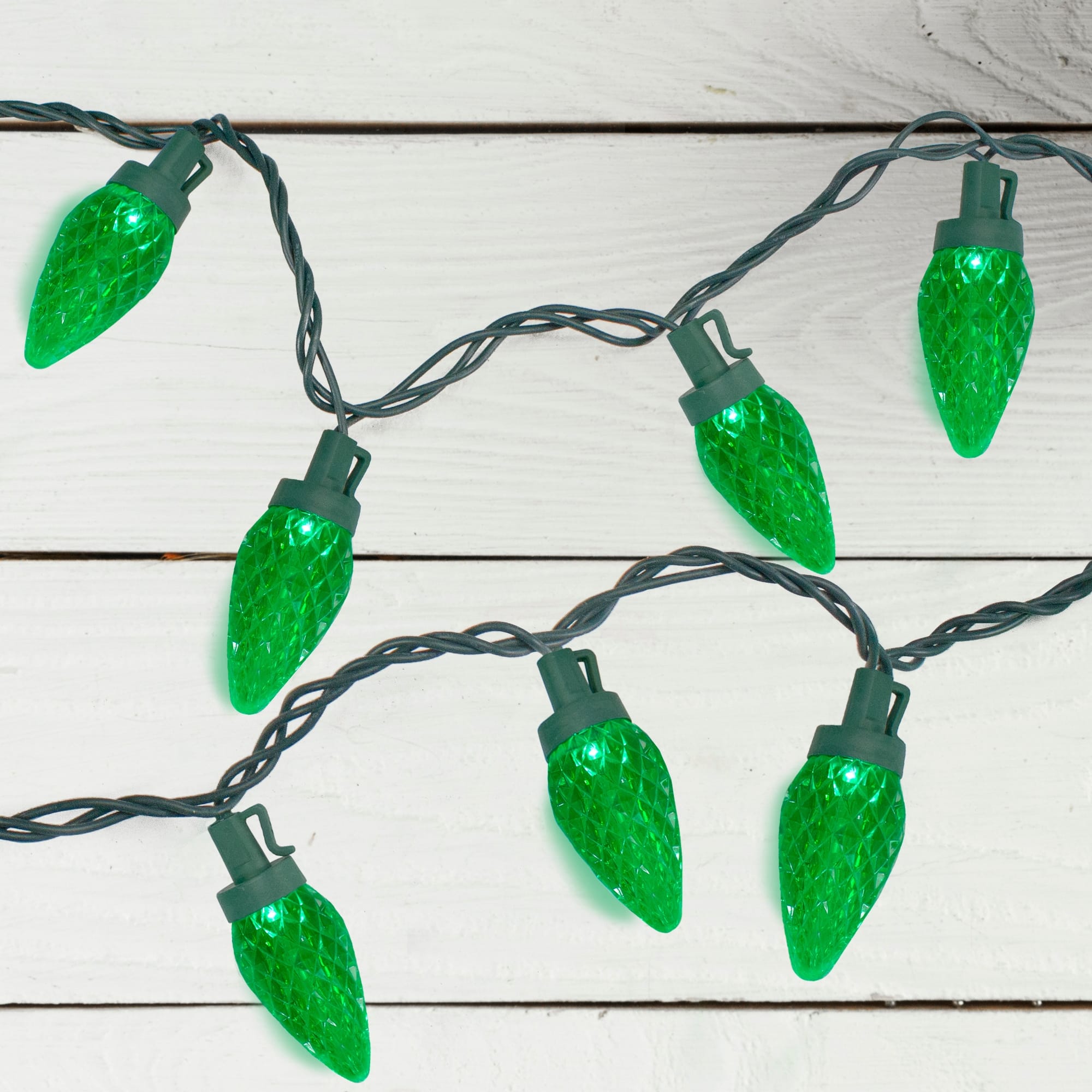 50ct Green LED Faceted C9 Christmas Light Set 20.25ft Green Wire 20.